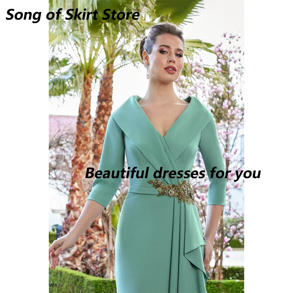 Modern Mother of The Bride Dress Customized V-Neck Half Sleeves Applique Elegant Wedding Guest Dresses Vestido De Festa