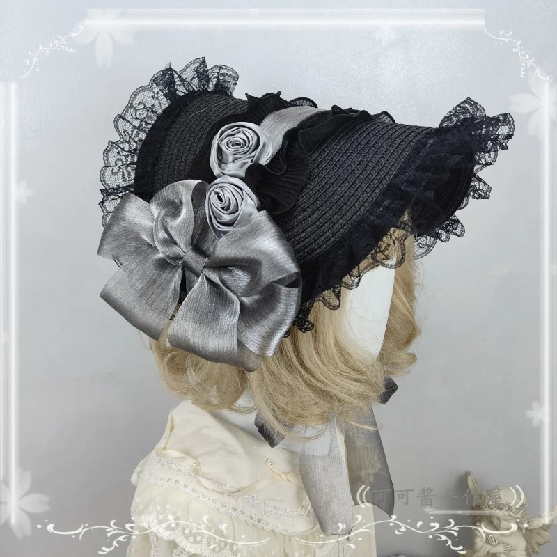 

Original Handmade Flat Hat Lolita Straw Hats Elegant Bonnet Hat Beach Hats Women