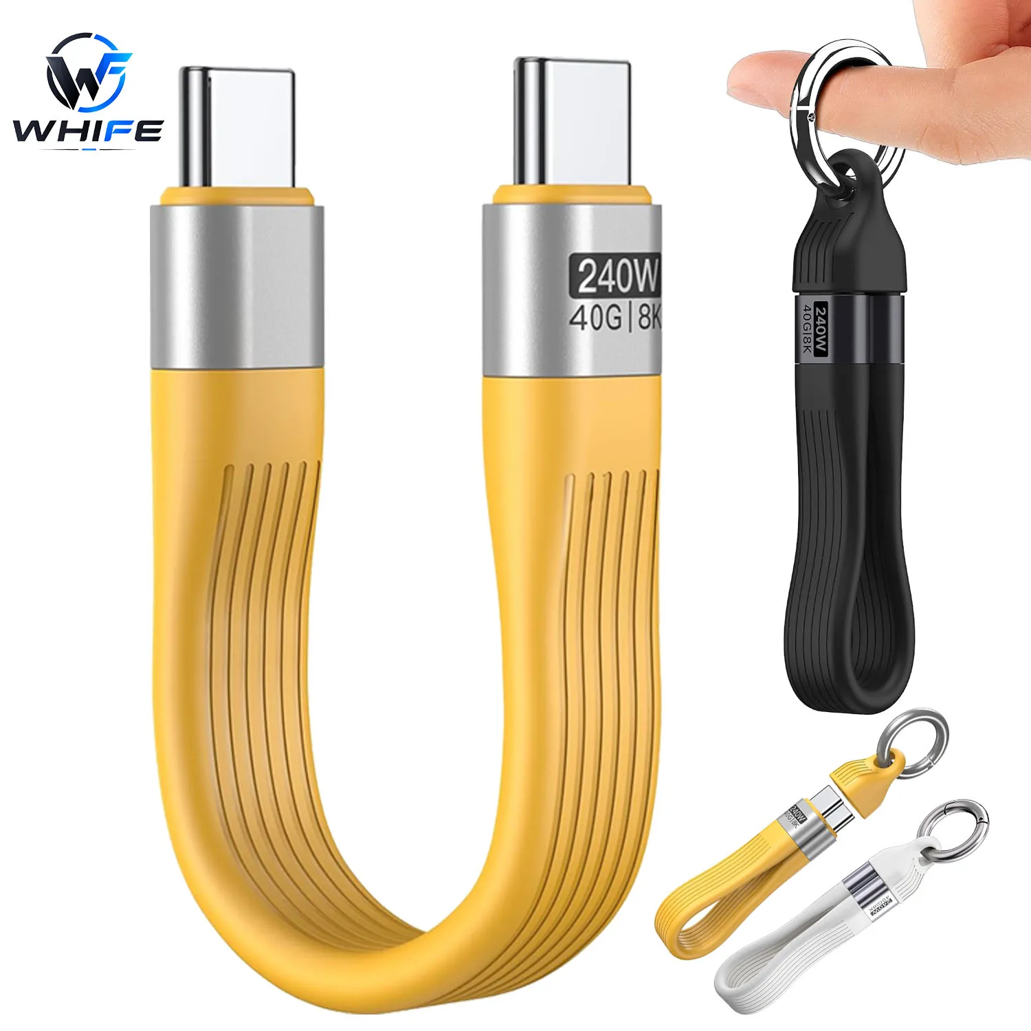 4-in-1 Keychain Type C Cord PD 240W USB 4.0 40Gbps 8K 60Hz Fast Charging for MacBook Android IPhone16/15, /iPad Series