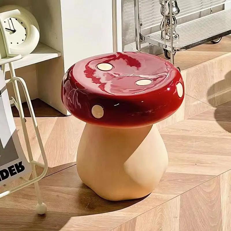 

Nordic Creative Red Mushroom Bench Cute Doorstep Shoe Changing Stools Living Room Bedroom Household Cream Style Low Ottomans
