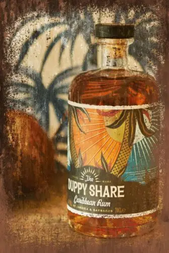 Carribean Rum Duppy Share Aged Look Vintage Style Metal Sign, Pub Bar Mancave sign