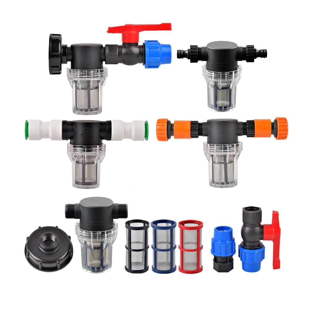 

40/80/100/200 Mesh Watering Filter Connect PVC PE Tube Tap Water Splitter Quick Valve Connector Gardening Drip Irrigation tool