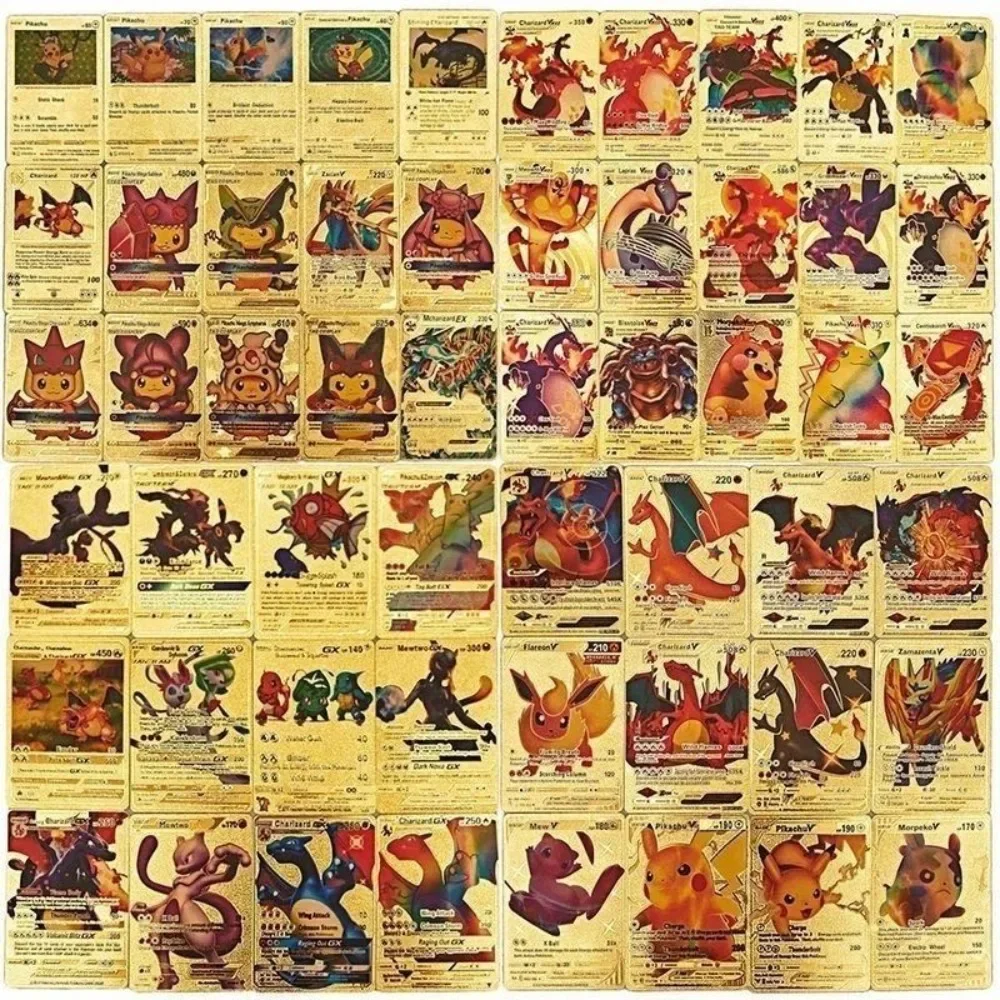 110PCS Four Languages Game Card Pokémon Gold Foil Card Board Games Chess Anime Peripheral Game Collection Card Holiday Gift