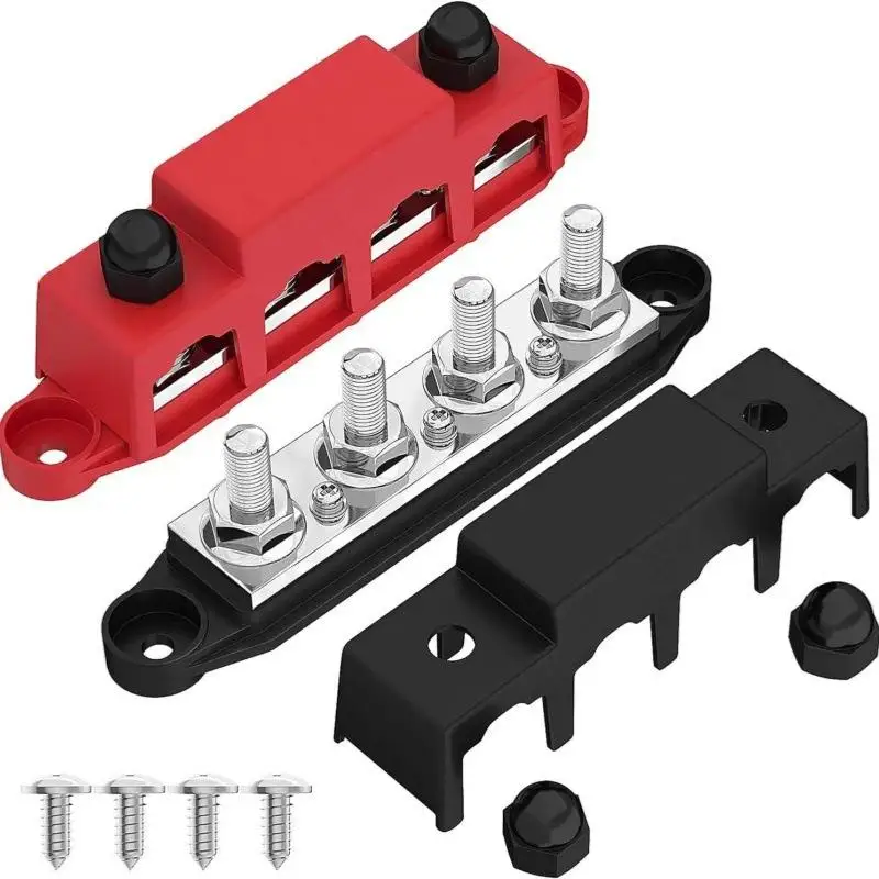 [C]1Set Positive Negative M8 M10 Bus Bar Terminal Battery Power Distribution Block With Cover 12V 24V 48V 250A For Boat RV Truck
