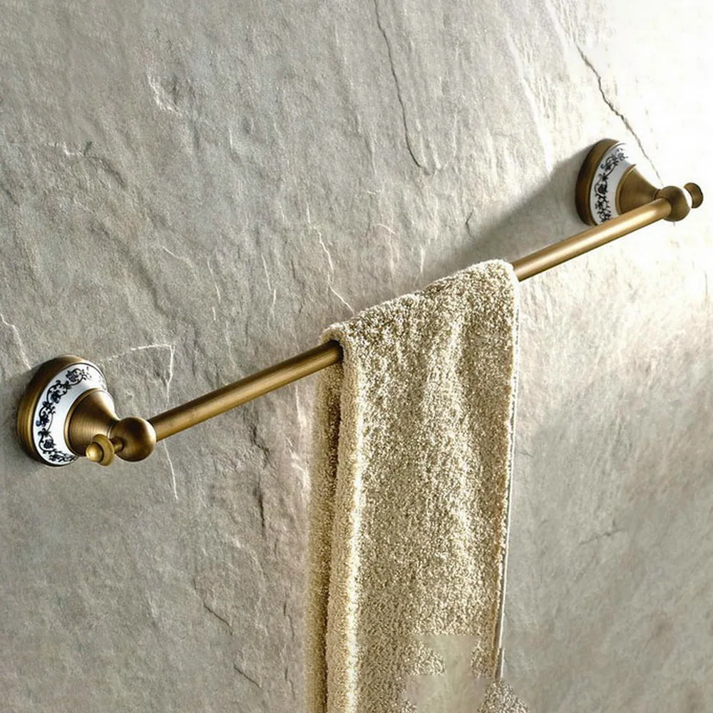 Towel Bars Single Rail Antique Brass Towel Holder Bath Shelf Towel Hanger Wall Mounted Bathroom Accessories Nba402