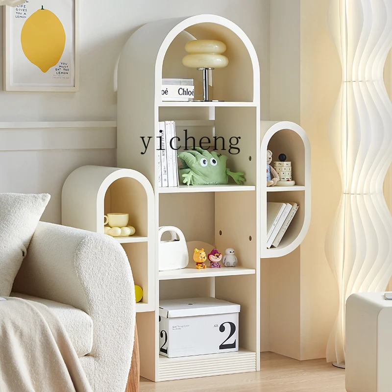 ZC Cream Wind Arch Bookshelf White Storage Bookcase Living Room Curio Cabinet Bedroom Storage Shelves