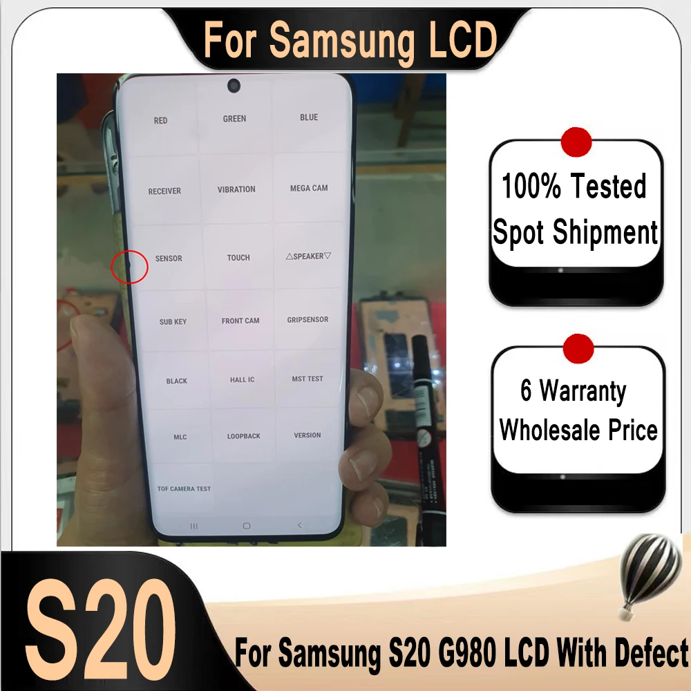 Defect S20 LCD For Samsung S20 G980 G980F Display Touch Screen Digitizer Assembly For Samsung S20 LCD