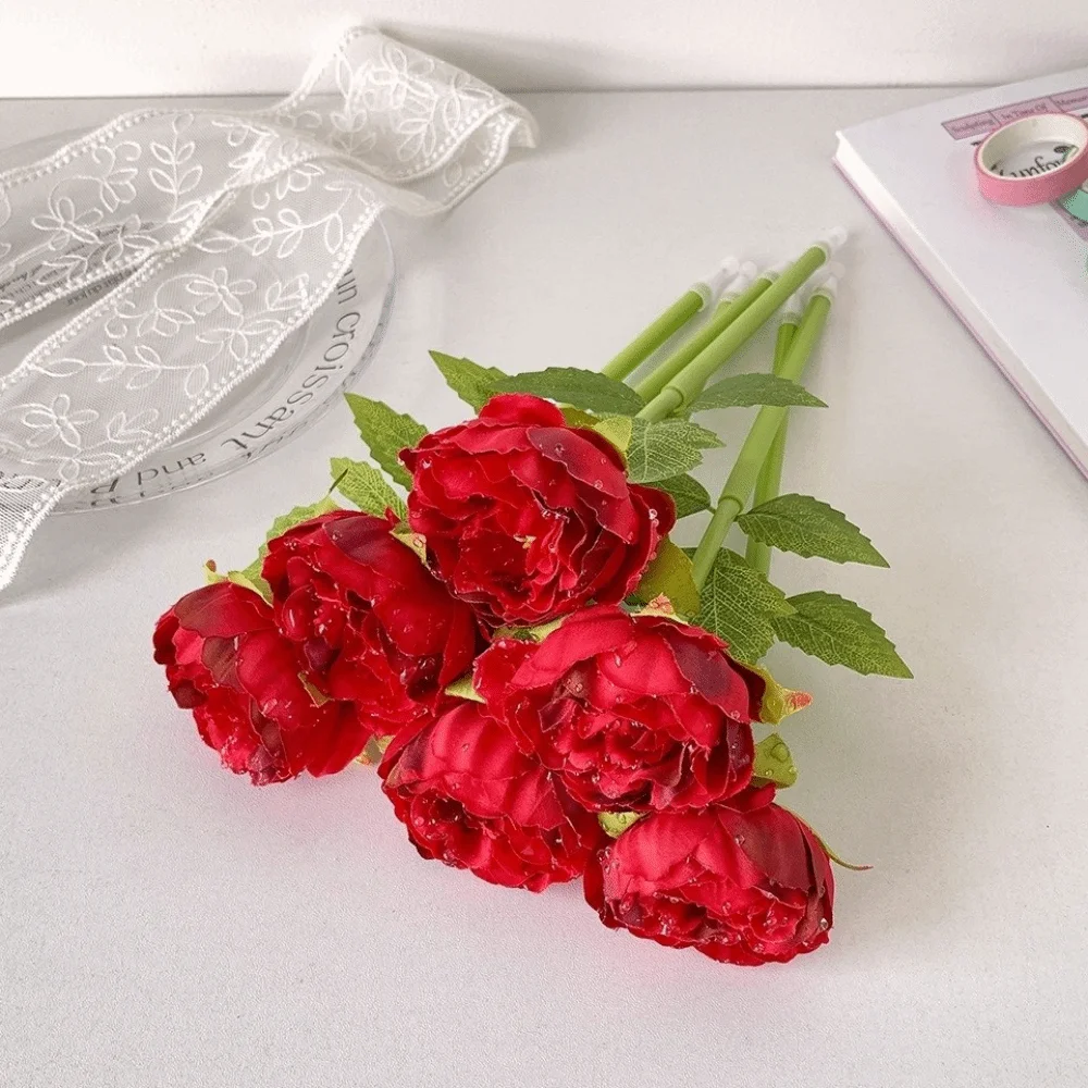 Fake Rose Artificial Flowers Ballpoint Pen Simulation Peony Desktop Ornament Neutral Gel Pens DIY Vase Decor Writing Smoothly