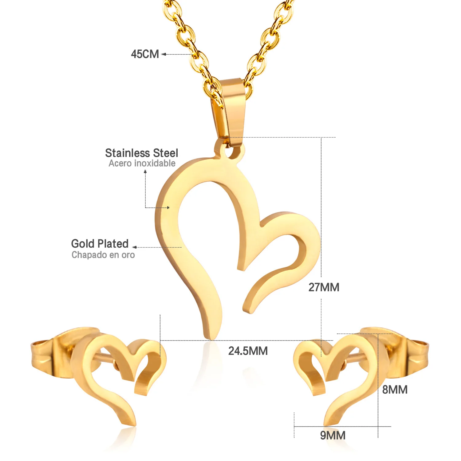 Heart Rhinestone Necklace Earring Set for Women