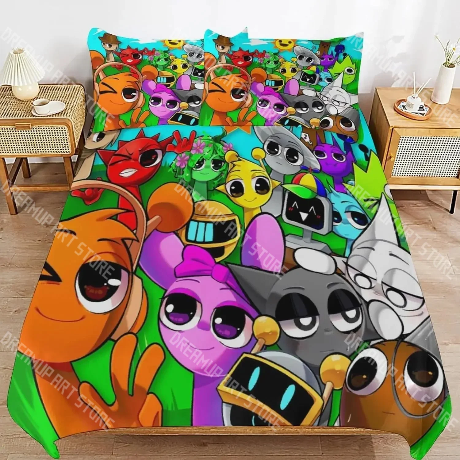 3D Print Game Sprunki  Bedding Set for Boys Girls Duvet Cover And Pillowcase Included Twin Queen King Full Single Double Sizes