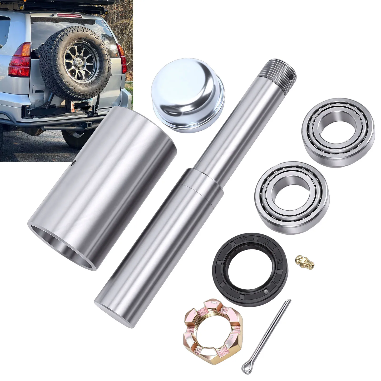 

Car Tire Carrier Hinge Kit Stainless Steel Stable Tire Bearing Hub and Seal Kit for Off Road SUVs Tire Carrier Hinge Bearing Kit
