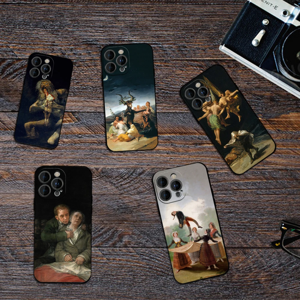 Francisco G-Goya Famous Painting Phone Case for iPhone 12 11 13 14 15 16 Max Pro Plus Black Soft Silicone Cover