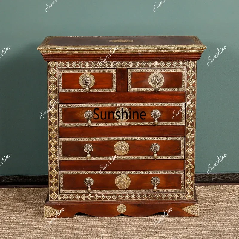 Vintage New Chinese Style Living Room Home Storage Cabinet, Entryway Cabinet, Five-Drawer CabinetTJ
