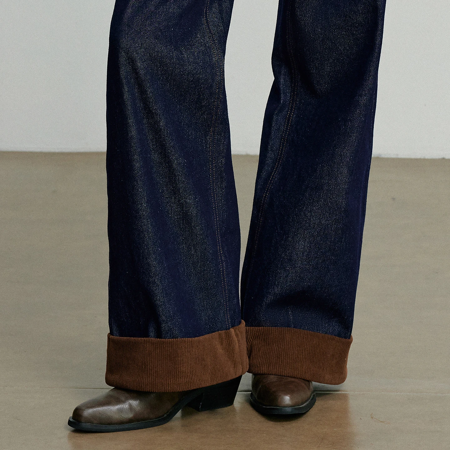 TOYOUTH النساء الدنيم السراويل واسعة الساق 2025 الخريف NewAsymmetric الرجعية اللون مكبل هيم كتلة اللون الربط تصميم #4