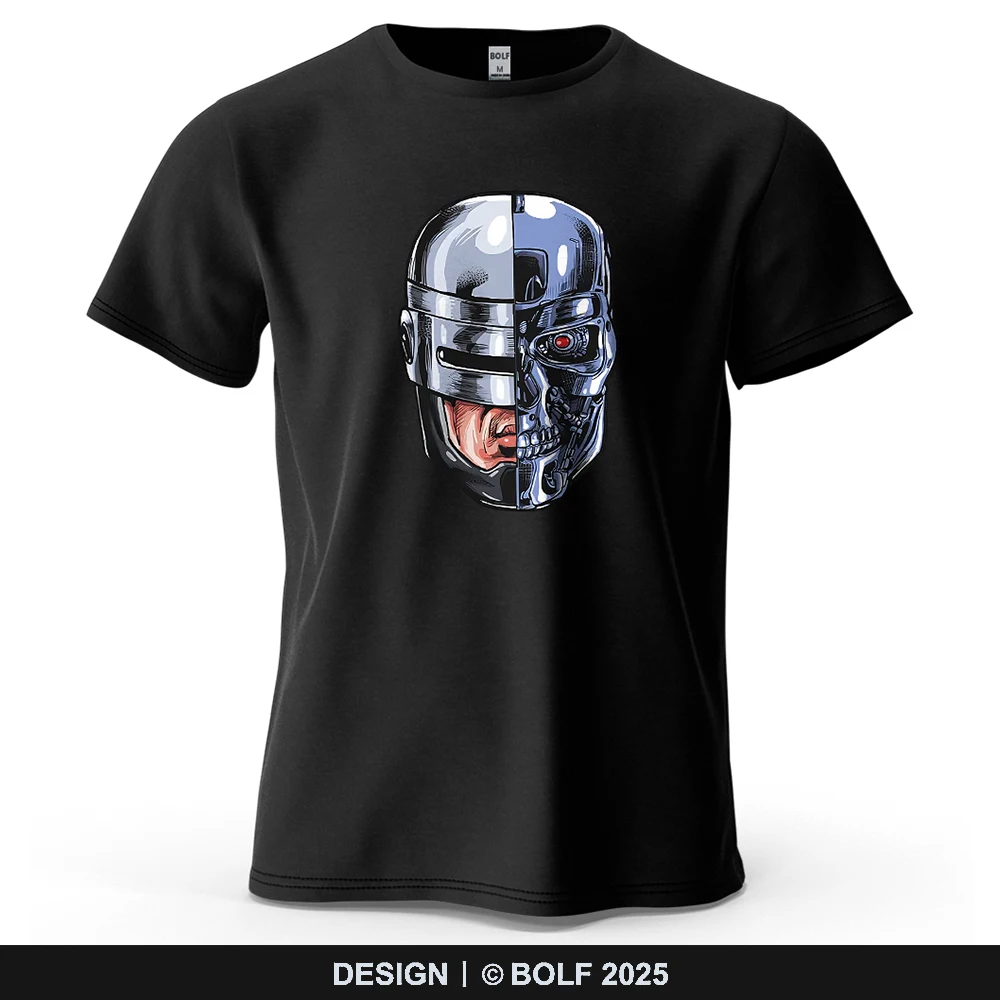 Cyborg Split Bedrucktes Herren-T-Shirt aus 100 % Baumwolle, übergroße Sci-Fi-Grafik-T-Shirts für Damen, Tops, T-Shirts, Streetwear
