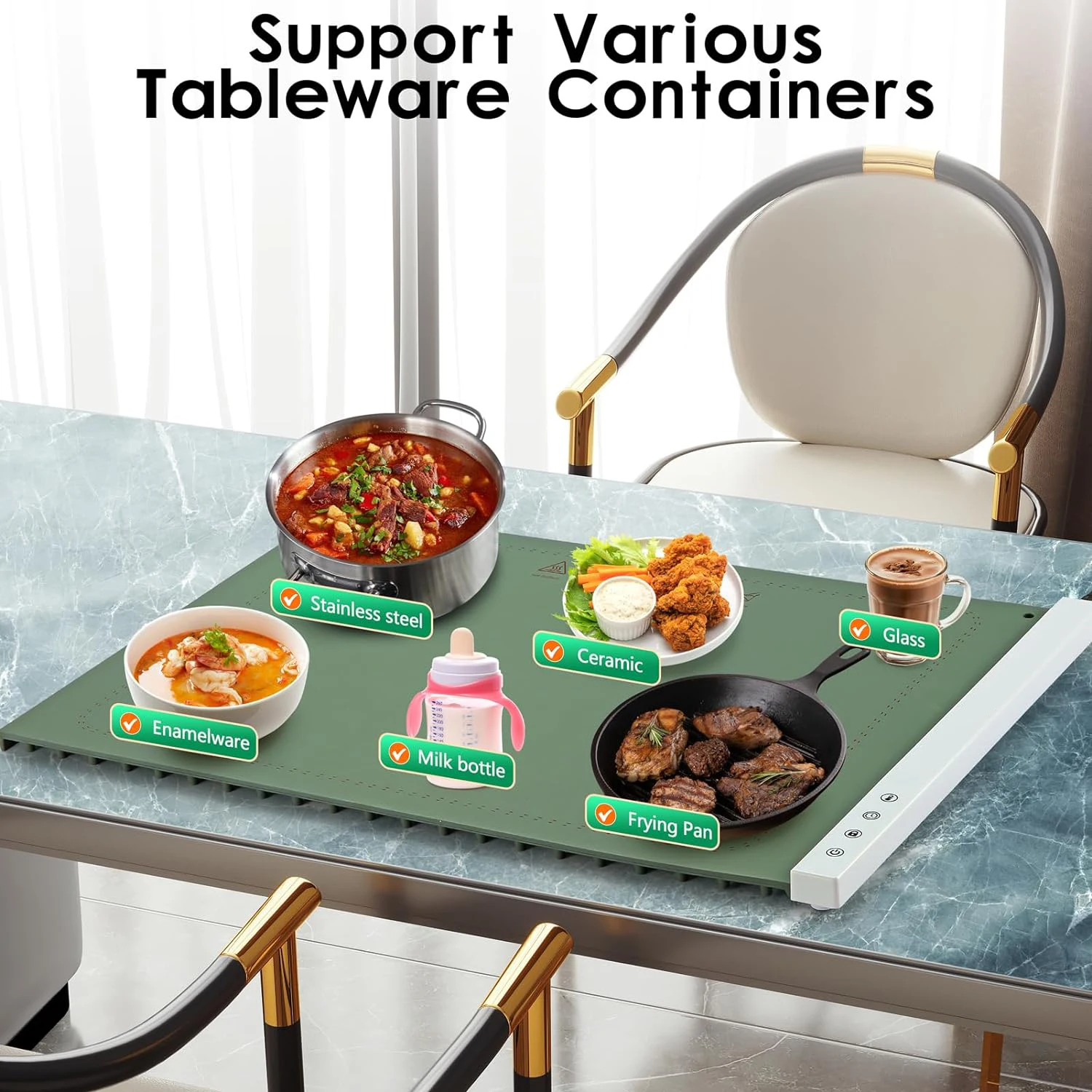 Electric Warming Tray Full Surface Heating Rollable Portable Premium Silicone Heating Mat for Food 5 Adjustable Temperature