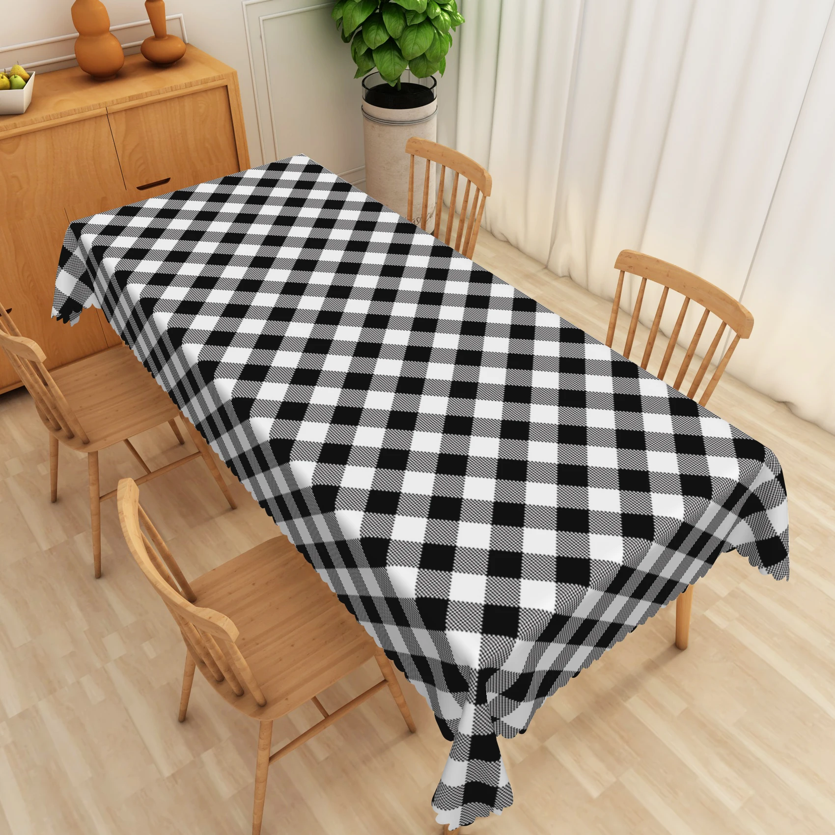 Modern Black White Geometric Tablecloth Zigzag Checkered Pattern Waterproof Table Cover for Home Decor Kitchen Dining Protection