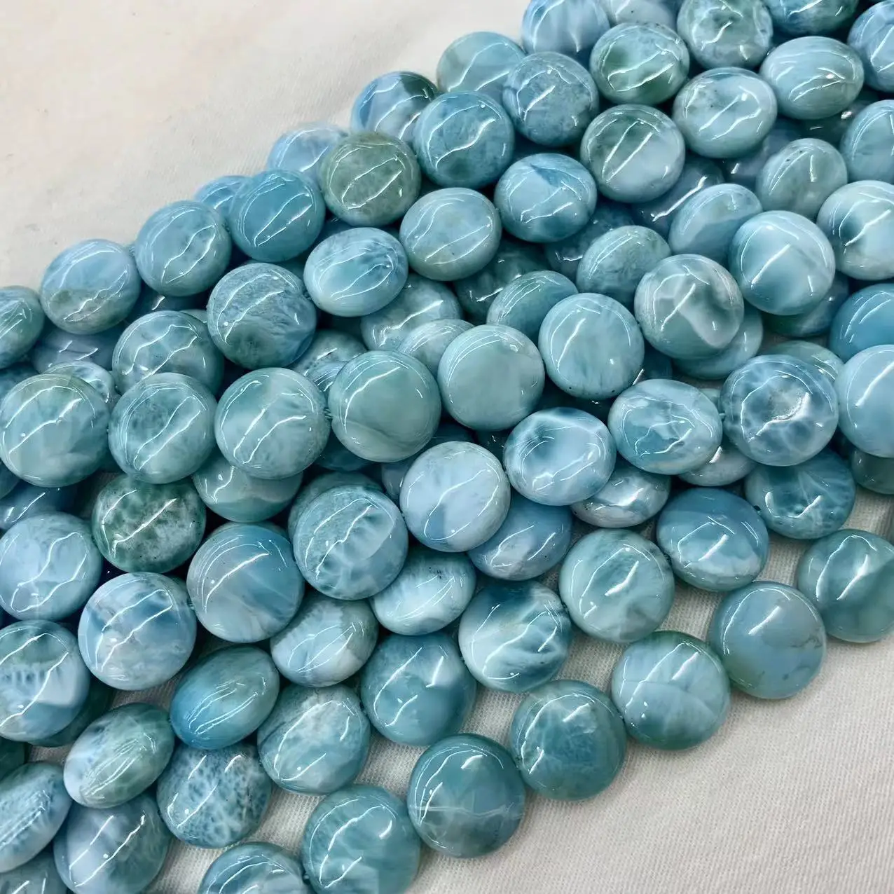 12mm Coin Dominica Larimar/Copper Pectolite Natural Gemstone DIY Loose Beads For Jewelry Making Strand 15