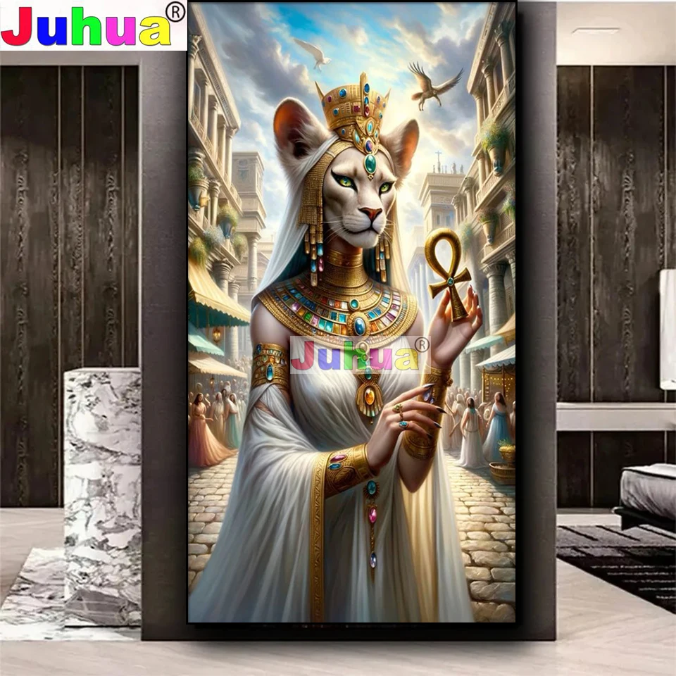 egyptian goddess Diamond Painting New 2024 DIY Full Round Diamond Mosaic Lion's head and woman's body Home Decor the best Gift