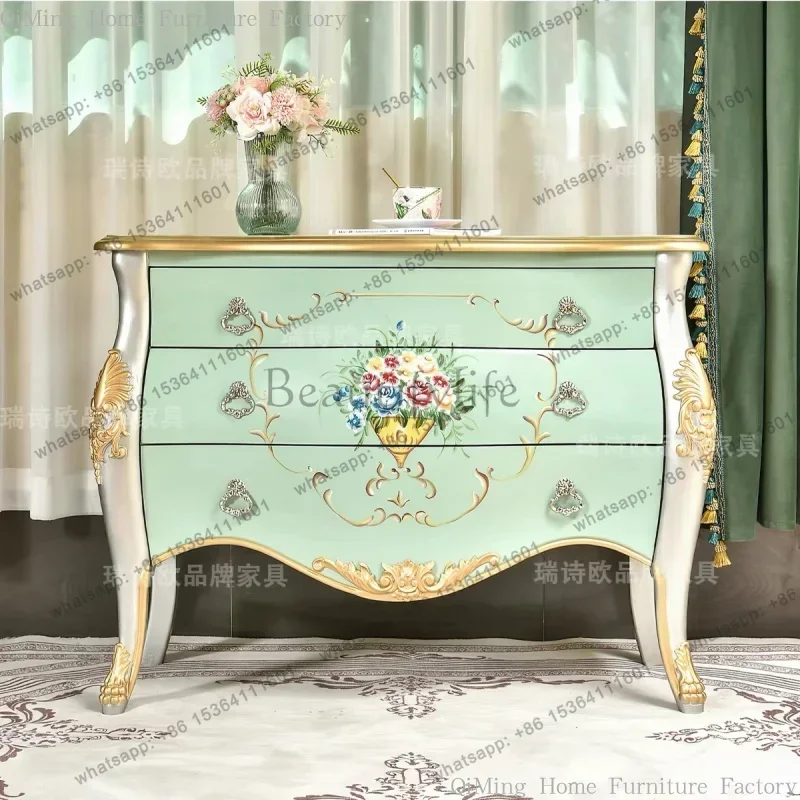 American Country Retro Living Room Home Partition Curio Cabinet Solid Wood Water-Based Paint Painted Carved