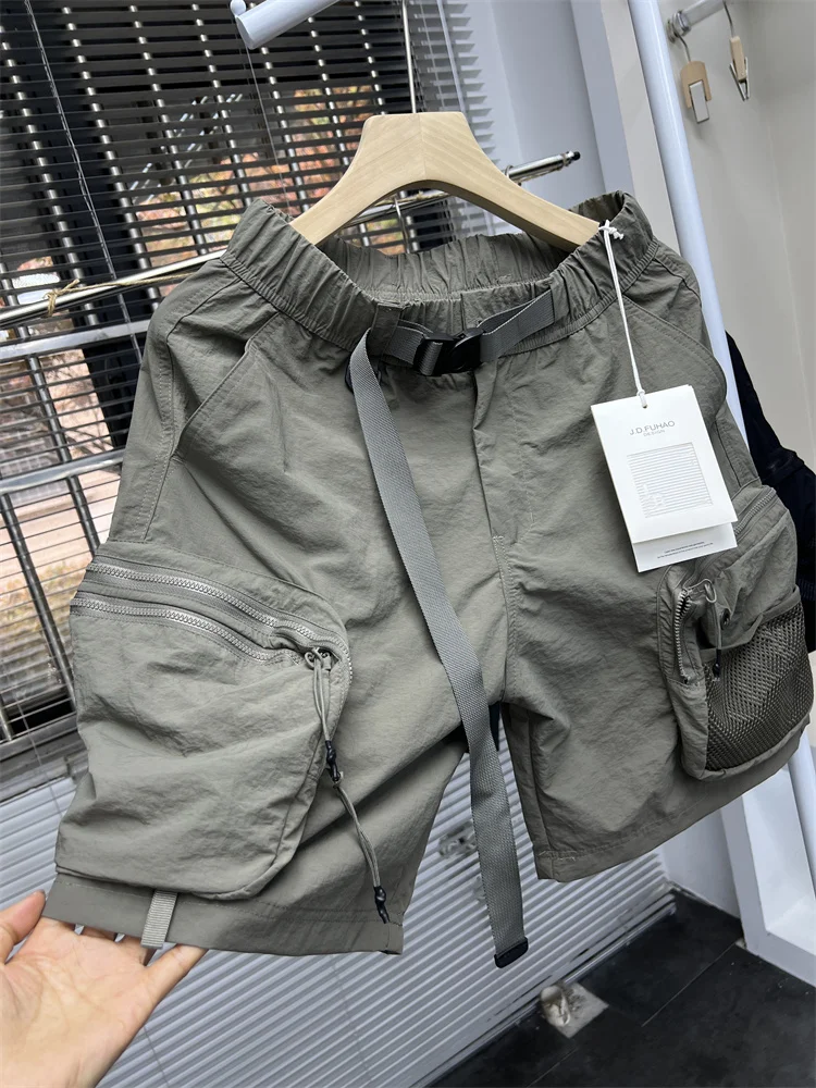 夏のメンズ Faion ルーズフィットストレートレッグアウトドアワークウェアオーツ複数のケットカジュアルパンツ 5 分の 1 の長さ