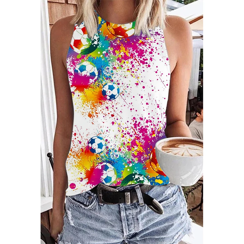 Soccer Mom Tie Dye Floral 3D Print Tank Top New Women Streetwear Y2k Tops Oversized Vest Off Shoulder Female Sleeveless Camisole