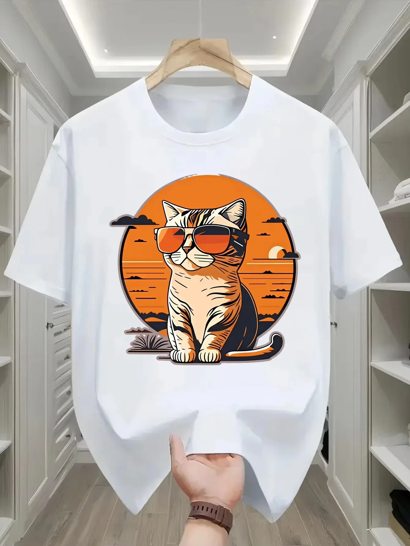 Best Cat Dad Ever Prints Colors T-Shirt Man Summer Soft Oversize T Shirts All-Match New Top Loose Hip Hop Clothes