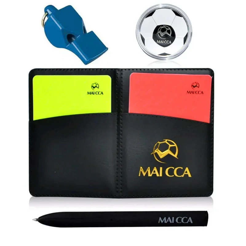 1set Professional Match Supplies Referee's Notebook Warning Card Referee Whistle Football Red and Yellow Cards with Pen