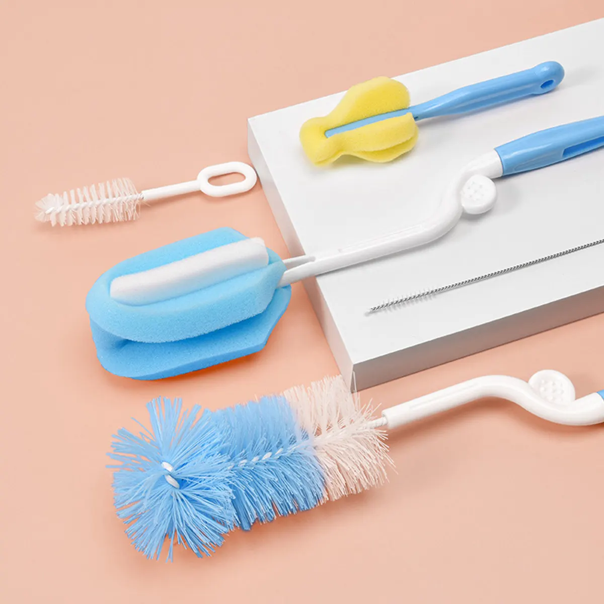 Baby Bottle Cleaning Brush Set 5 Piece Long Handle Sponge Head Deep Cleaner for Daily Feeding Accessories