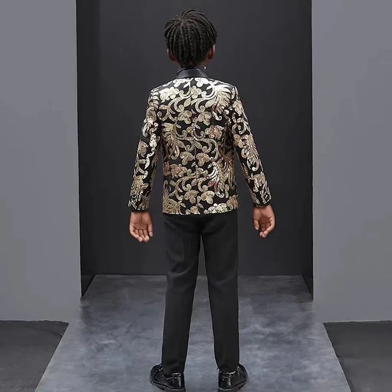 Gold Sequins Boys Suit Set for 3-16 Years Old 3 Pieces Formal Kids Stage Set for Host Performance Suit Set Custom Made