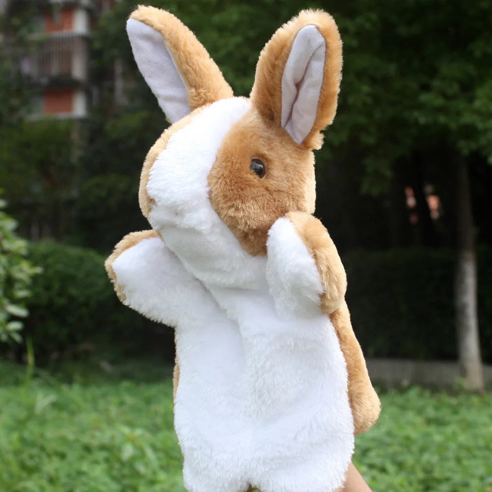 Marionnettes de lapin en peluche marron, marionnettes à main, jouets interactifs d'animaux