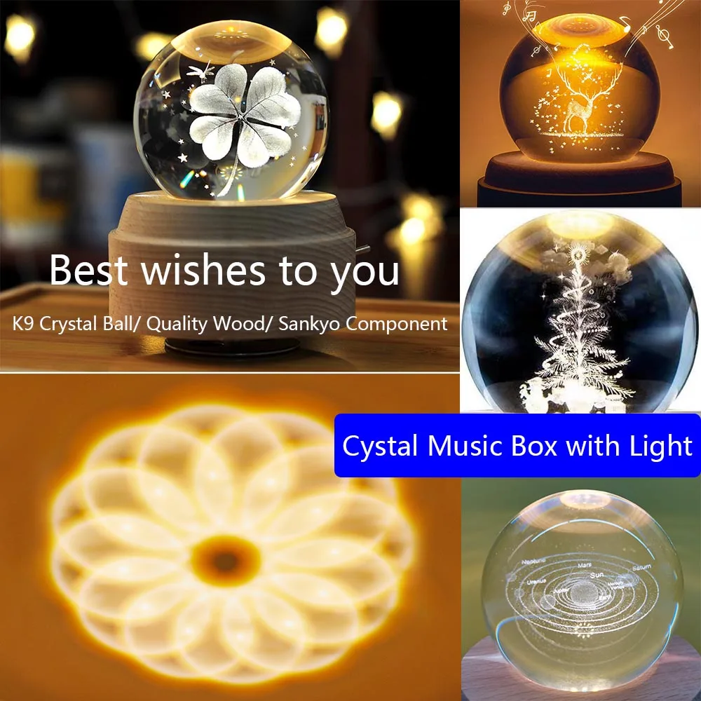 Crystal Music Box Rotating Light Projection Crystal Ball Music Box Birthday Gift Valentine\'s Day Friend Present
