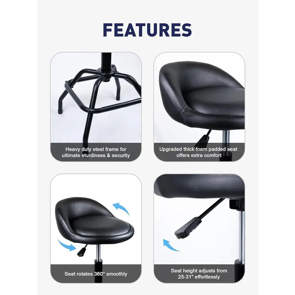 Adjustable Swivel Bar Stools for Kitchen Counter, Work Bench Stool with Back Support, Black (330lb Capacity)