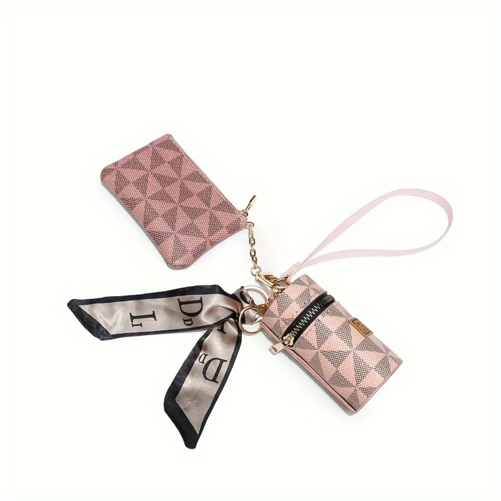 

Женский модный мини-кошелек с принтом и брелок, стильный простой многофункциональный кошелек для монет из искусственной кожи с застежкой-молнией