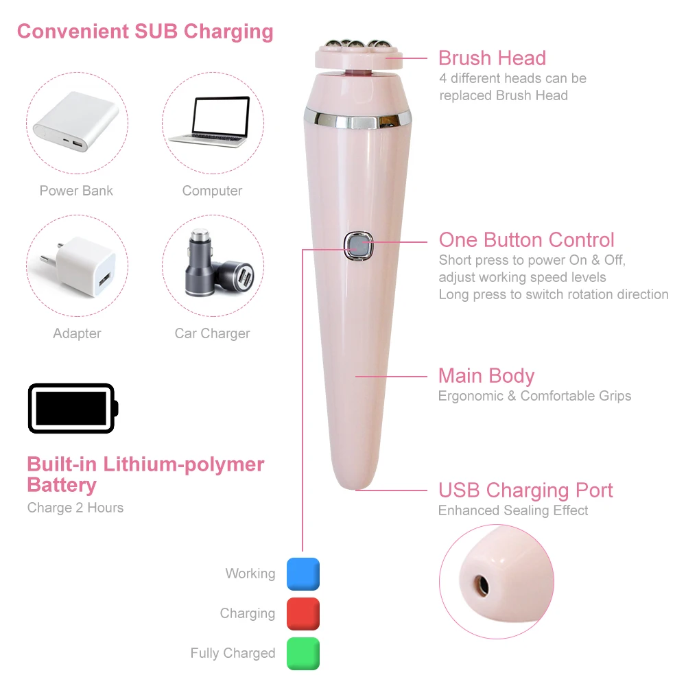 Electric Facial Cleansing Brush with 4 Replacement Brush Heads Face Deep Cleaning Exfoliating Massage Skin Care Tools