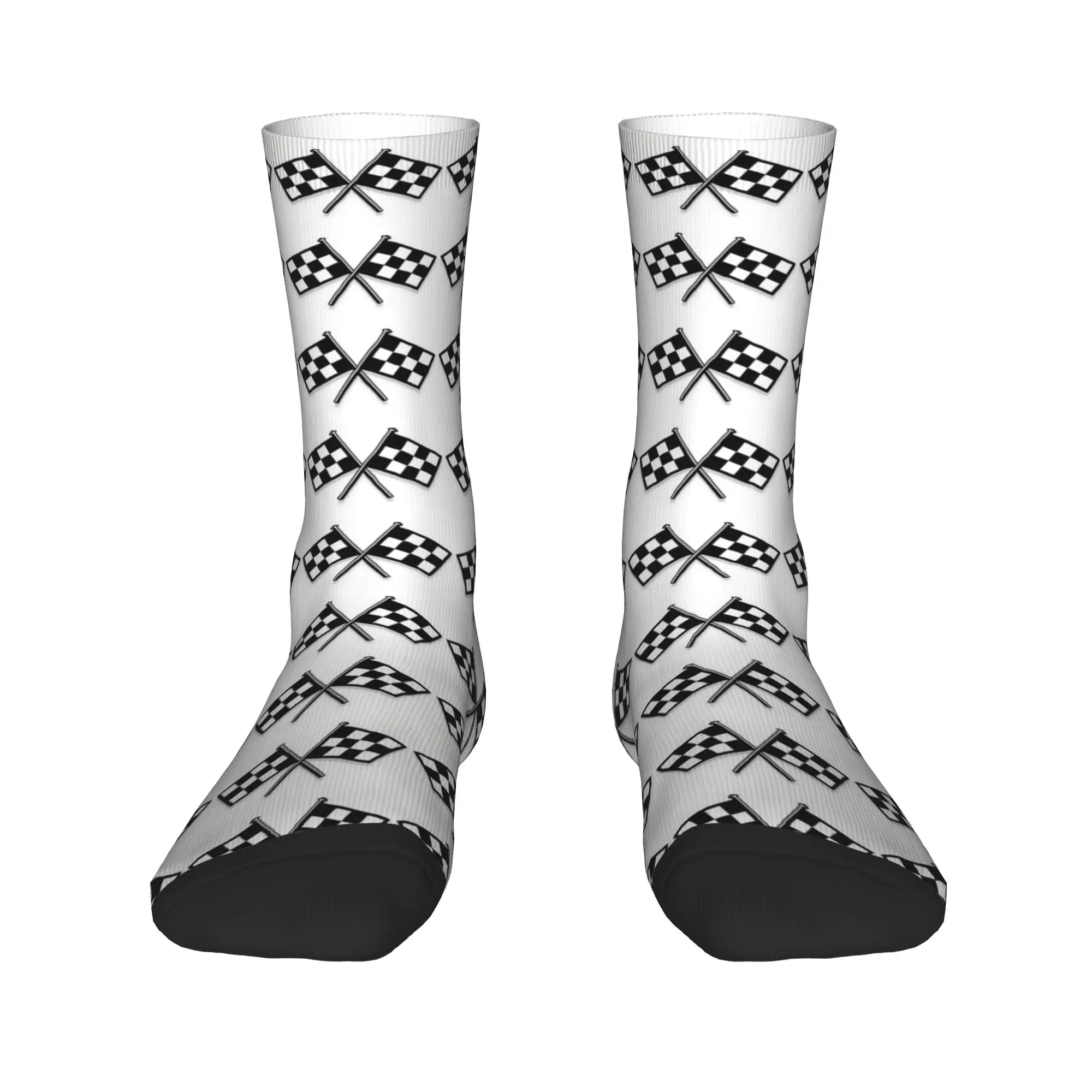 Crossed Checkered Racing Flags Flat Shadow Graphic Socks Winter  Stockings Gothic Men Comfortable Socks Cycling Non Slip Socks