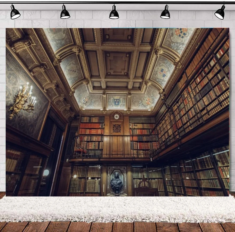 

Classic Library Interior Background Vintage Bookcase Photography Backdrop Retro Bookshelf Literature Books Study Photo Studio