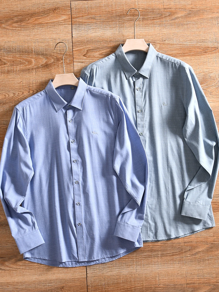 

Men's Business Casual Long Sleeve Shirt Breathable Moisture Wicking Small Grids Autumn Fashion City Style Comfortable Fit