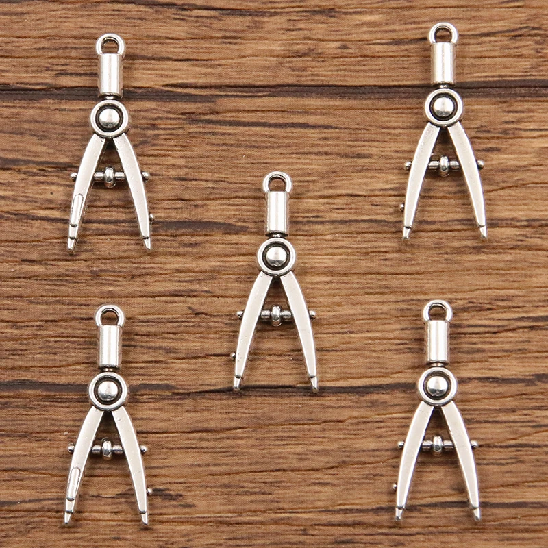 20PCS 11*28mm Metal Alloy Two Color Pencil Compass Charms Study Pendant For Jewelry Making DIY Handmade Craft view 3