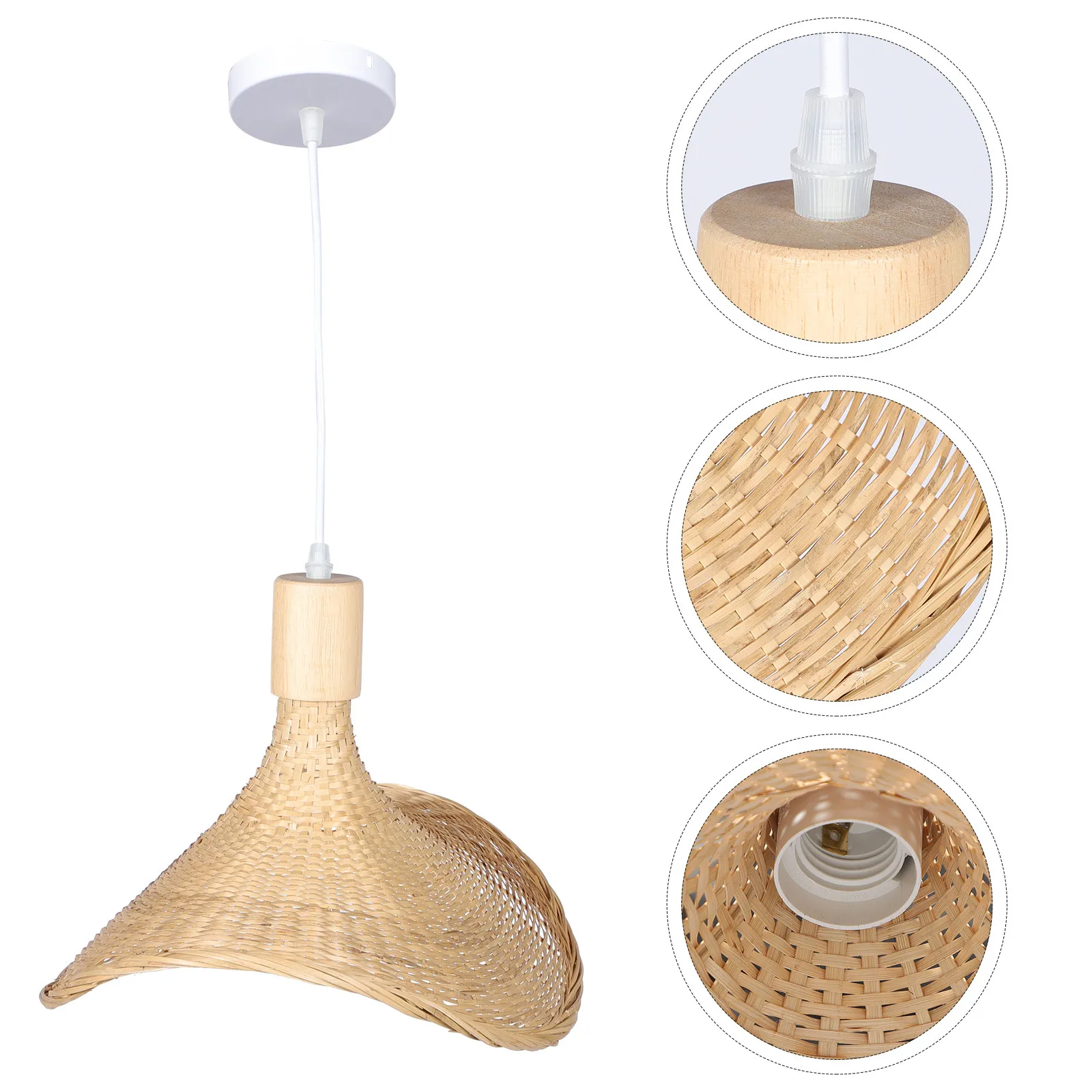 

1Pcs Bamboo Craft Hanging Light Straw Hat Shaped Ceiling Lamp Simple Structure High Quality Material Warm Bar