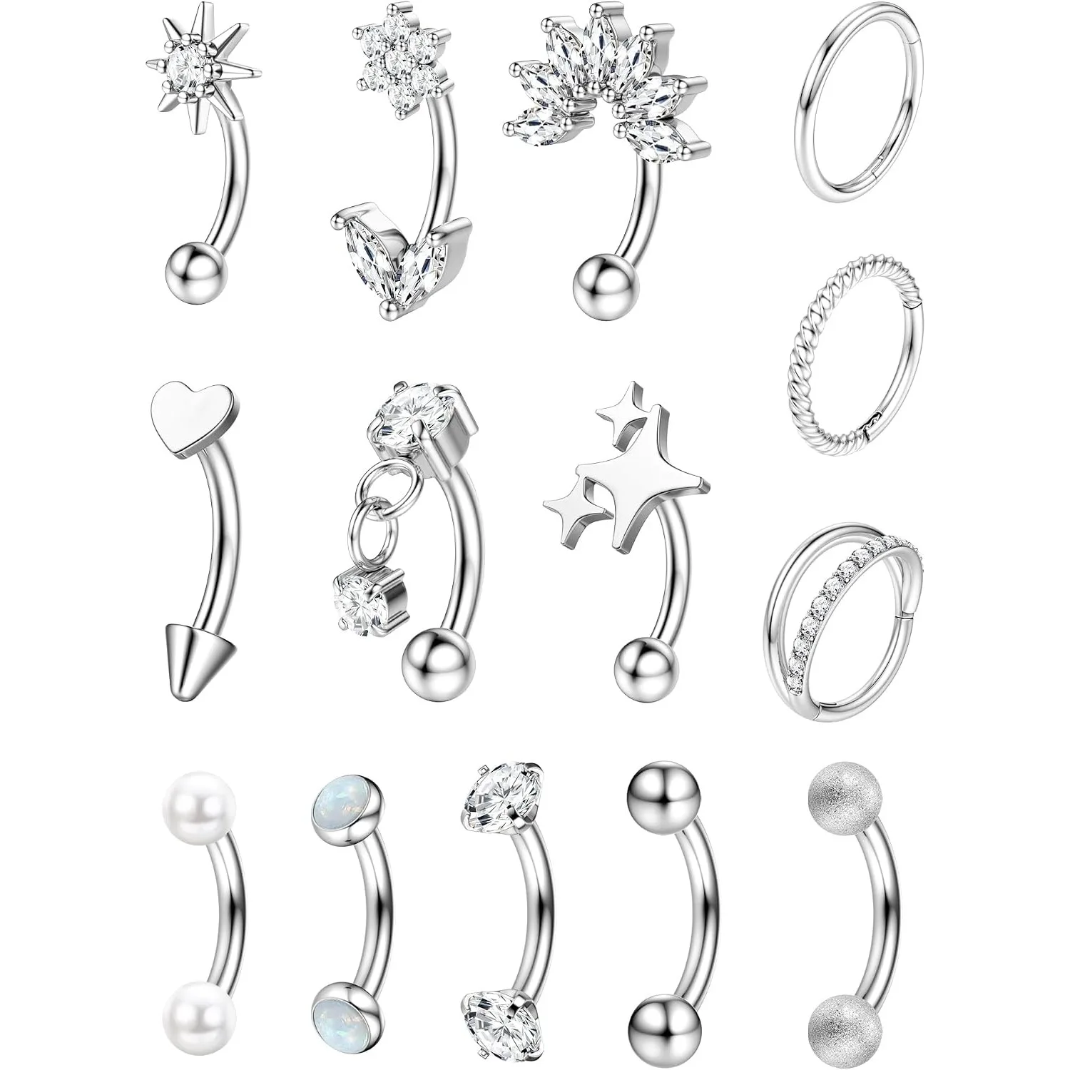FASACCO 14K Gold/Silver Plated 16G Rook Vertical Labret Piercing Jewelry Surgical Steel Curved Barbell Hypoallergenic for Women