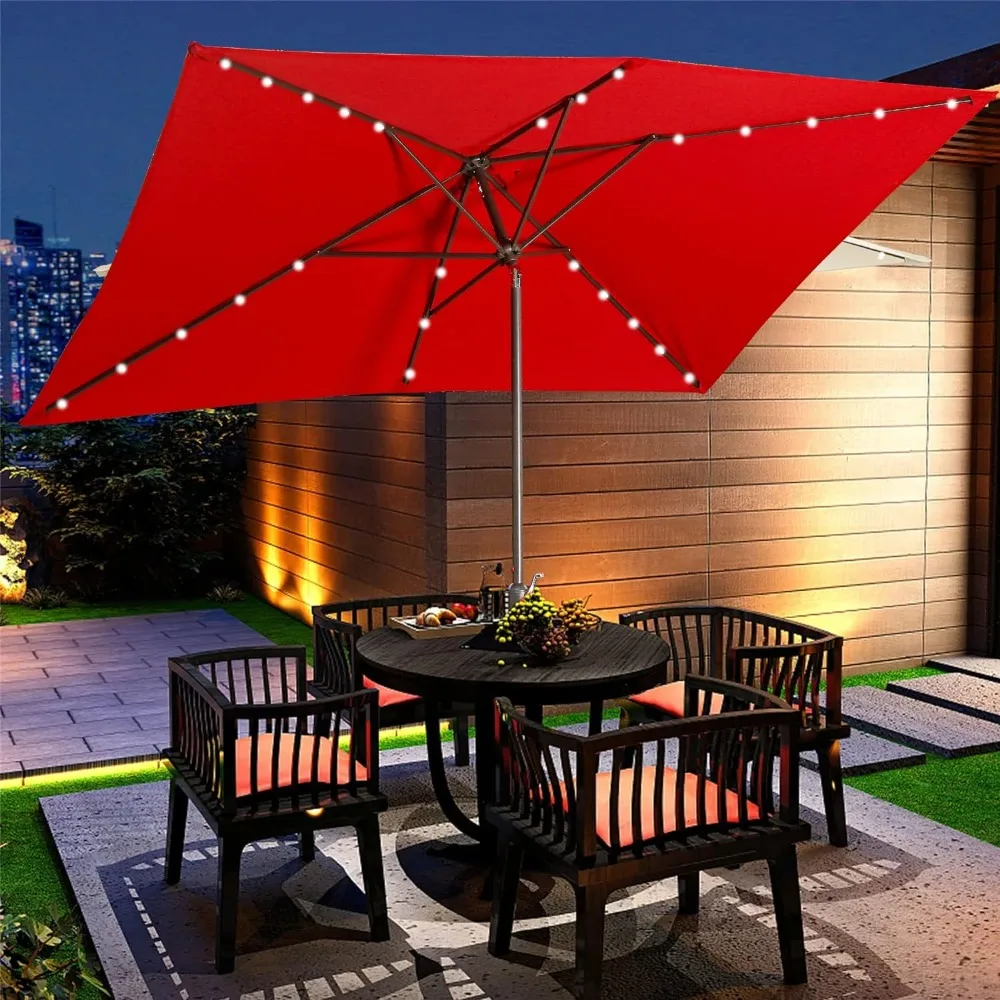 

6.5 x 10 FT Outdoor Patio Umbrella with LED Lights, Rectangular Patio Table Umbrella for Inside of Pool, Market Umbrella with