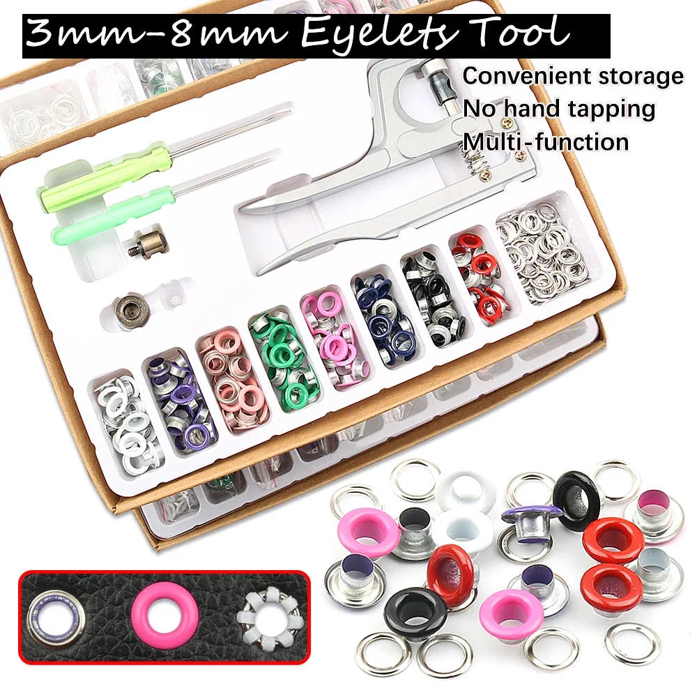 3-10mm Iron Eyelets Grommet with Multifunctional Pliers Kit Leather Punching Tool Round Rings DIY Shoes Scrapbooking  Hole Punch