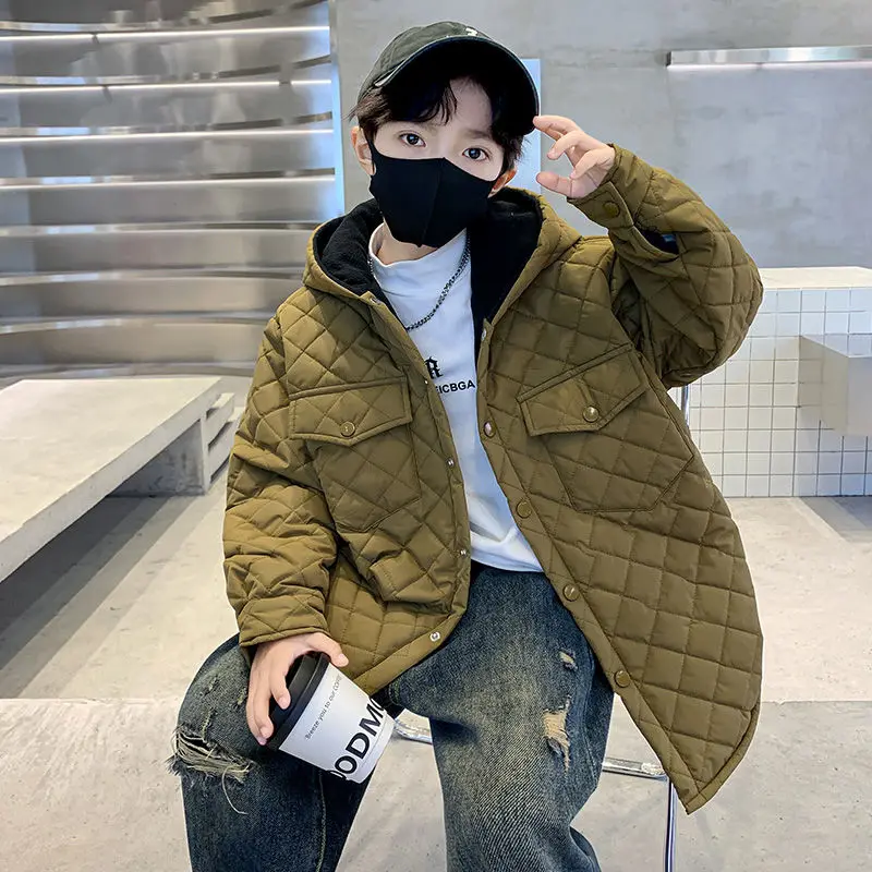 Boys' Quilted Winter Jacket 2025 New Style Thickened Cotton Coat for Medium & Large Kids, Trendy Outdoor Wear