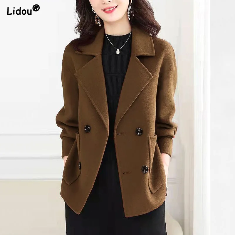 Autumn Winter Thick Pockets Office Lady Button Solid Premium 2022 Women\'s Clothing Formal Loose Business Casual Blazer Classic