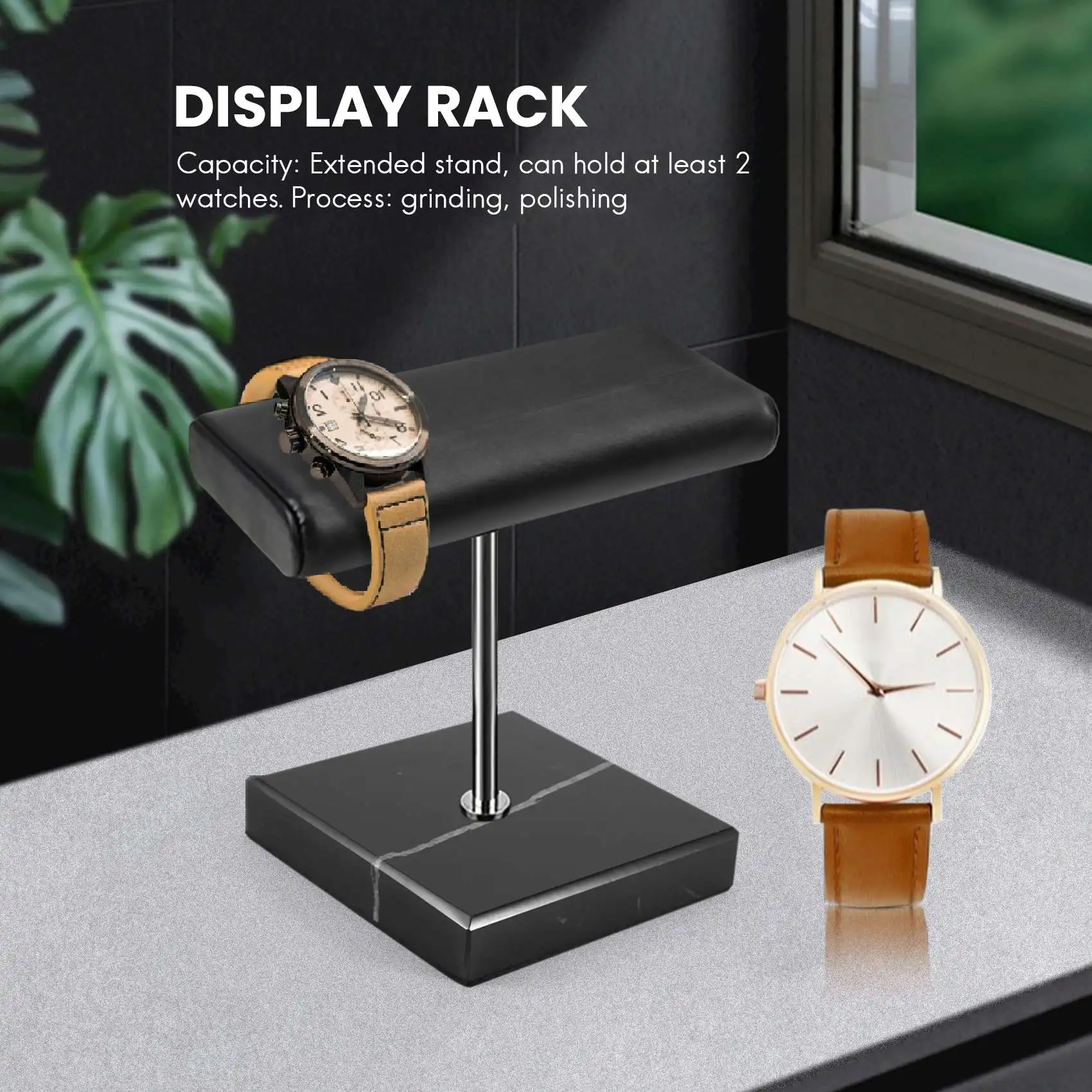 Hot sale Black Marble Base Watch Stand Silver Color Metal Rod Display Props Bracelet Jewelry Lengthen Placement Stand