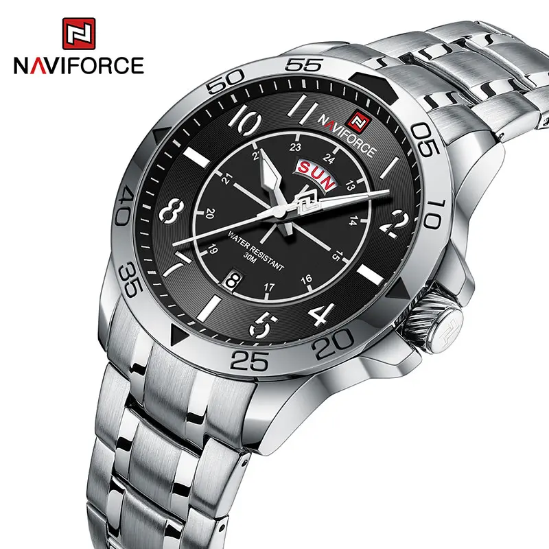 NAVIFORCE Man's Casual Wild Quartz Wristwatch Waterproof Stainless Steel Watches for Men Day and Date Display Clock Reloj Hombre