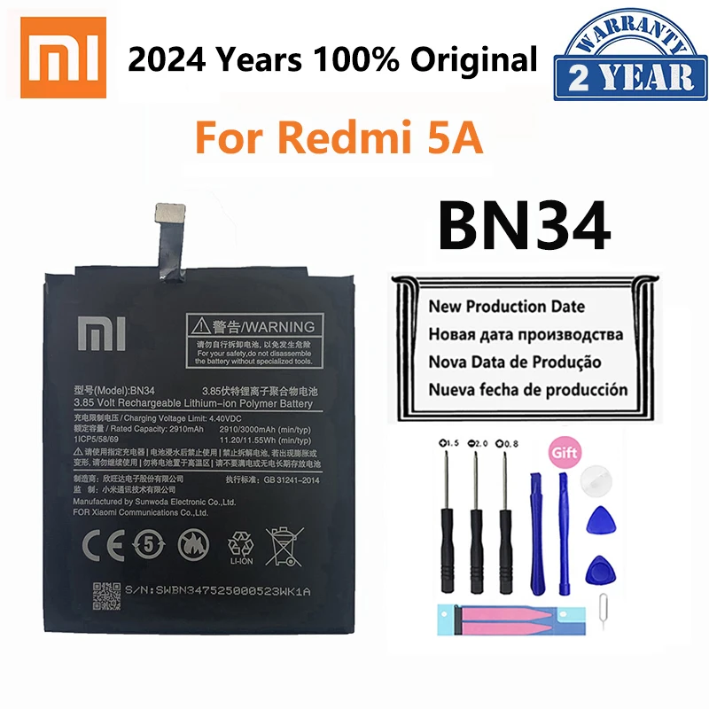 Original Phone Battery BN34 For Xiaomi Redmi 5A 5.0\