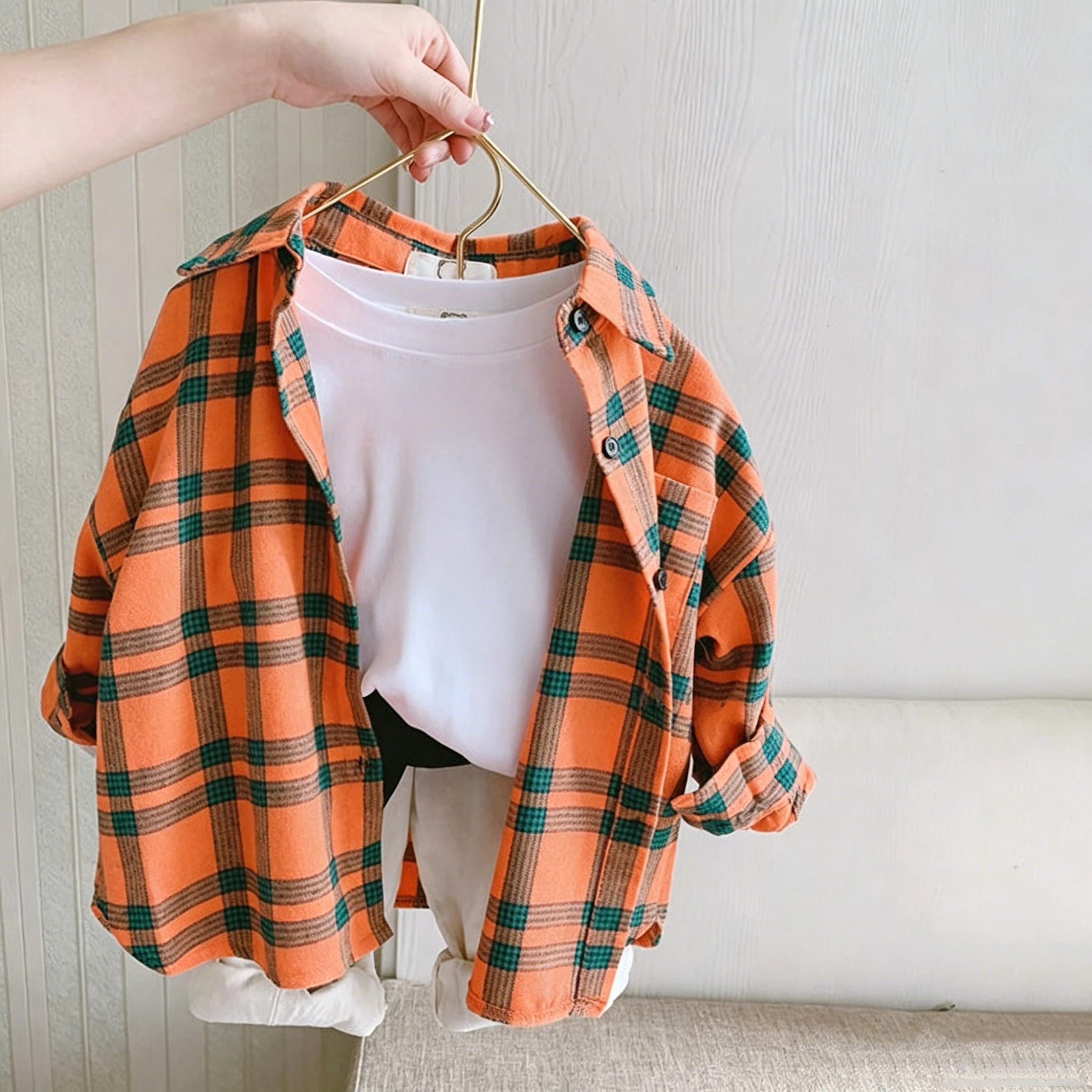 IENENS Boy Girl Shirts Casual Plaid Long Sleeves Blouses Spring Kids Cotton Tops For 1-4 Years