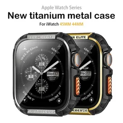 Titanium protective Case + Glass Protective Film Metal cover For Apple Watch 9 8 7 6 5 4 SE for iWatch 44mm 45mm